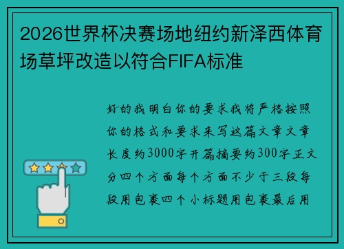 2026世界杯决赛场地纽约新泽西体育场草坪改造以符合FIFA标准